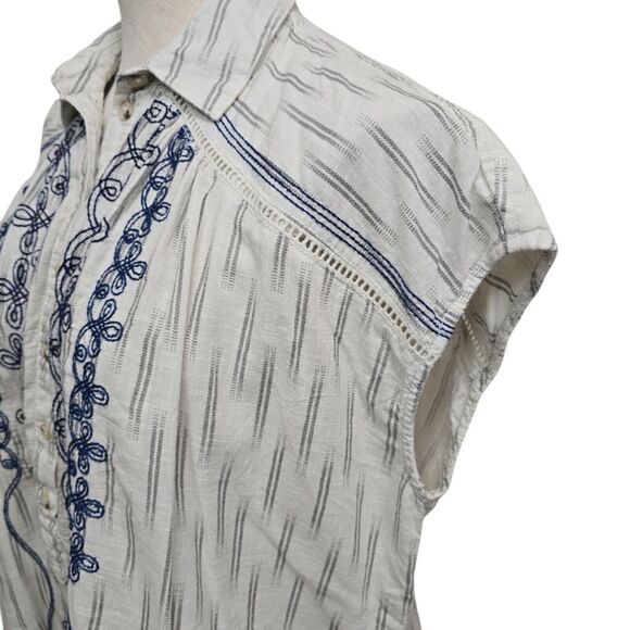 Anthropologie Pilcro Embroidered Surf Button Down Top Size Small Short Sleeve - Picture 8 of 11